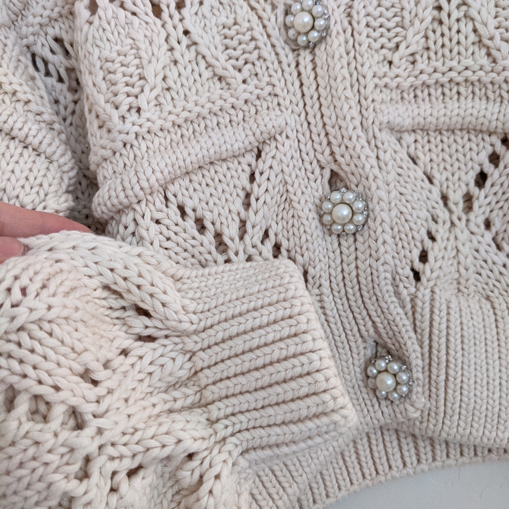 NEW ZARA BEIGE COTTON CARDIGAN WITH PEARL BUTTONS - Picture 11 of 15